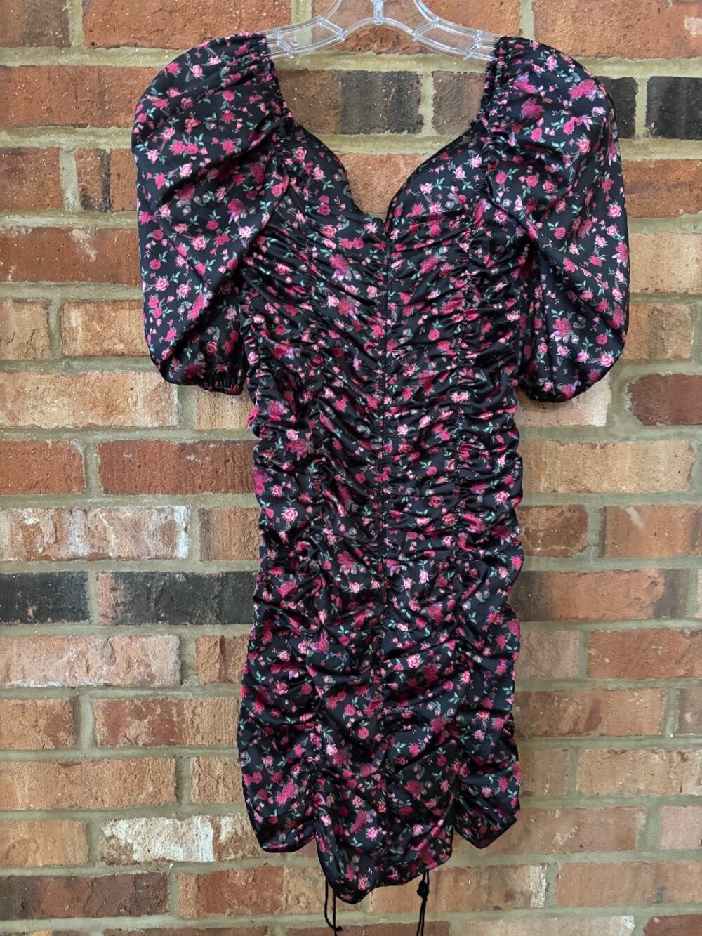 For Love & Lemons Black Floral Ruched Mini Dress - Size XS - Picture 1 of 3